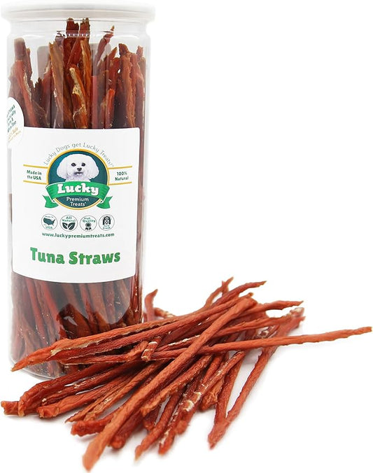 Lucky Premium Treats Tuna Jerky Straws All Natural Tuna Jerky Dog & Cat Treats, Rich Source of Omega-3 (7 oz)