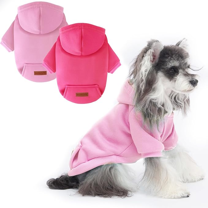 2 Pack Dog Hoodie Warm Hood Dog Sweater Cold Weather Small Dogs Sweatshirt Comfort Pet Clothes for Small Medium Dogs with Pockets Cats Chihuahua Clothes for Male Female Girl Boy Sporty Daily Wear