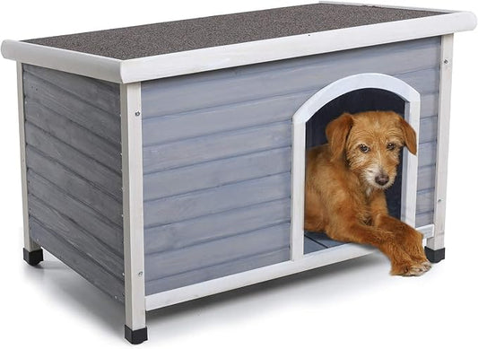 Petsfit Outdoor Dog House for Small Dog Weatherproof Outdoor Dog Kennel with Adjustable Foot Mat and Door Flap, Light Grey, Small/33.7 X 22.6 X 23.1