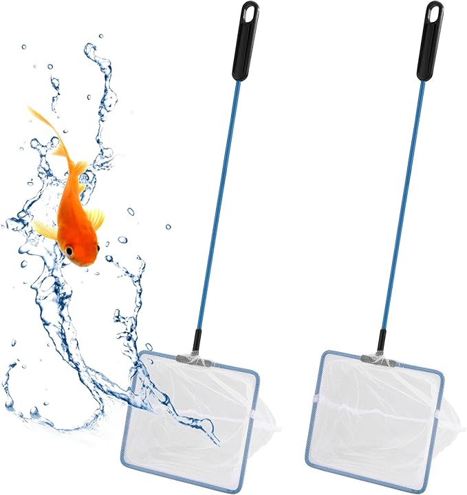 Mogoko Fish Net Aquarium, Small Fish Tank Net with Long Plastic Handle, Square net with Fine Mesh for Tank Cleaning