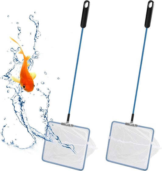 Mogoko Fish Net Aquarium, Small Fish Tank Net with Long Plastic Handle, Square net with Fine Mesh for Tank Cleaning