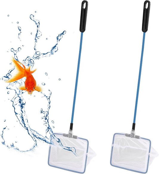 Mogoko Fish Net Aquarium, Small Fish Tank Net with Long Plastic Handle, Square net with Fine Mesh for Tank Cleaning