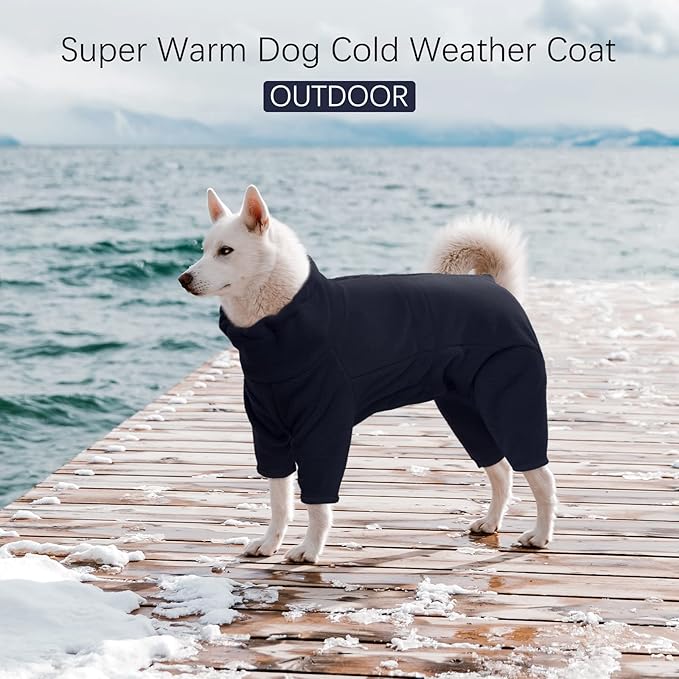 ROZKITCH Dog Winter Coat Soft Fleece Pullover Pajamas, Pet Windproof Warm Cold Weather Jacket Vest Cozy Jumpsuit Apparel Outfit Clothes for Small Medium Large Dog Walking Hiking Sleep Blue 3XL