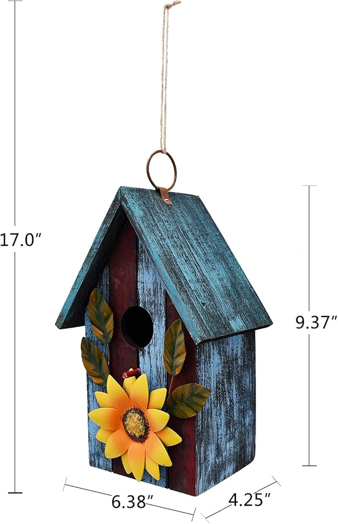 2X Wooden Bird Houses for Outside Garden Patio Decorative Bird Houses Bird Nest Box Spring Outdoor Hanging Bluebird House for Small Bird Finch Cardinal