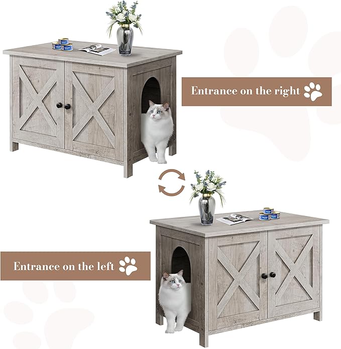 JY QAQA Cat Litter Box Enclosure,Litter Box Furniture Hidden with Barn Door,Wooden Washroom Furniture,Cat House,Fit Most of Litter Box