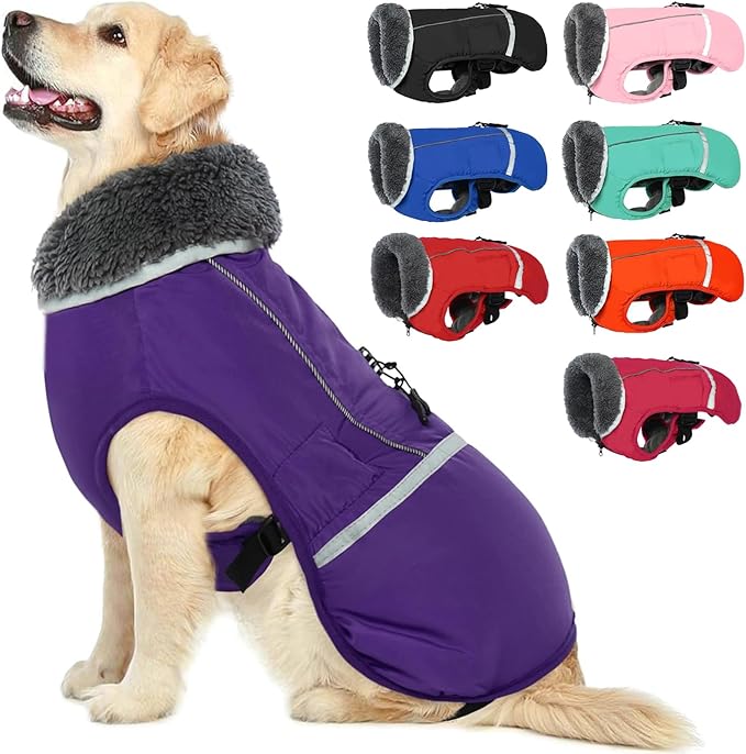 QBLEEV Warm Reflective Dog Jacket, Waterproof Winter Coat Turtleneck Clothes for Cold Weather, Thick Fleece Snowsuit Christmas Vest - Small to 3XL