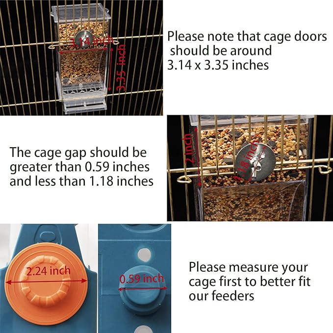 Automatic No Mess Bird Cage Feeder， 2Pack Acrylic Transparent Parrot Seed Feeders with Perch Parakeet Food Container Cage Accessories for Small and Medium Lovebirds Canary Cockatoo Cockatiel Finch