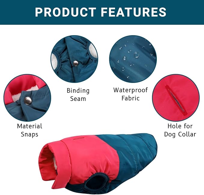 ASENKU Dog Winter Coat - Waterproof Windproof Dog Jacket, Warm Snowproof Doggie Puffer Vest for Cold Weather, Lightweight Snow Coats for Small Medium Large Dogs (Red&Navy, XL)