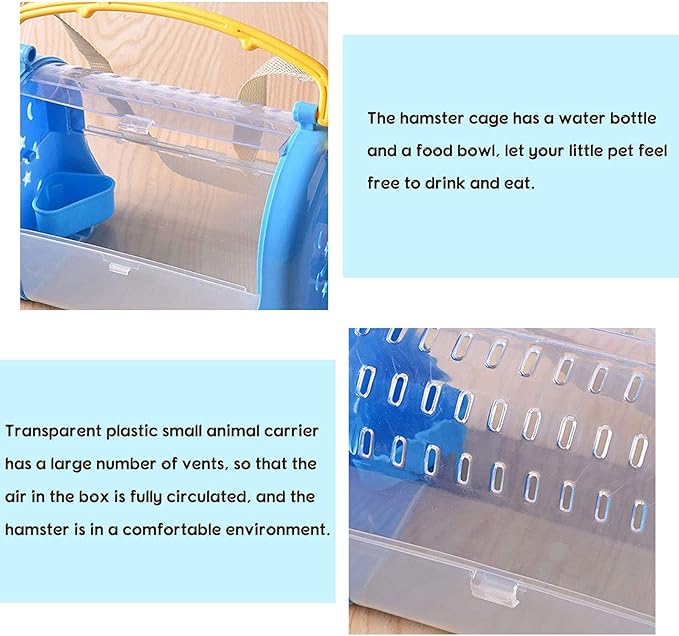 Tfwadmx Hamster Carrier Cage, Portable Dwarf Hamster Travel Cage, Pet Outgoing Cage with Chewing Toys, Small Animal Breathable Carrier for Hamsters Gerbil Mice Rat Hedgehog