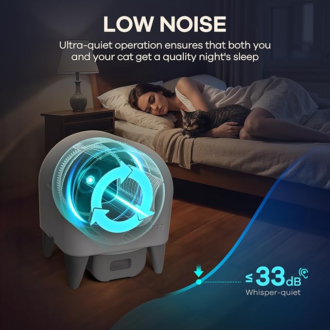 Self Cleaning Litter Box,95L Automatic Cat Litter Box Self Cleaning Large Capacity for Multiple Cats, App-Controlled with Safety Sensors, Removable Washable Liner,2 Rolls Garbage Bags,Grey