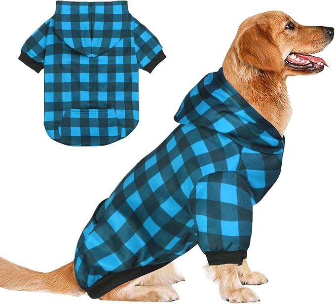 GreenJoy Plaid Dog Sweaters Hoodies Sweatshirts for Dogs Cats, Warm and Soft Cold Weater Coats for Christmas (Blue, XX-Large)