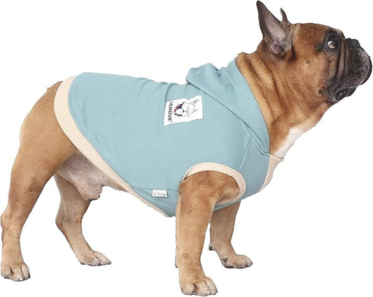iChoue 100% Breathable Cotton Dog Hoodies Clothes for French Bulldog Sweatshirts Sweaters Frenchie Pug English Medium Dogs - Blue, Large Plus