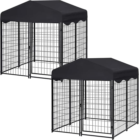 Dog Kennel Outside, 4.5' x 4' x 4' Dog Kennel Outdoor with Roof for Medium Small Dogs, Outdoor Dog Cage Dog Pen with Waterproof & UV-Resistant Cover, 12 Nails for Stablility, 2 Sets