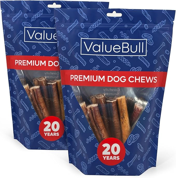 ValueBull Bully Sticks for Large Dogs, Super Jumbo 6 Inch, 50 Count - All Natural, Grass Fed, Single Ingredient, Long Lasting Dog Treats for Aggressive Chewers