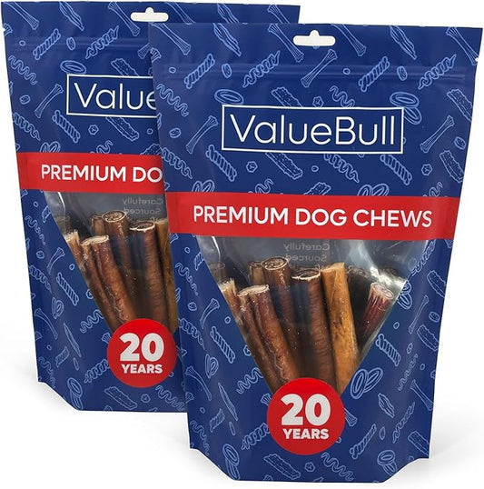 ValueBull Bully Sticks for Large Dogs, Super Jumbo 6 Inch, 50 Count - All Natural, Grass Fed, Single Ingredient, Long Lasting Dog Treats for Aggressive Chewers