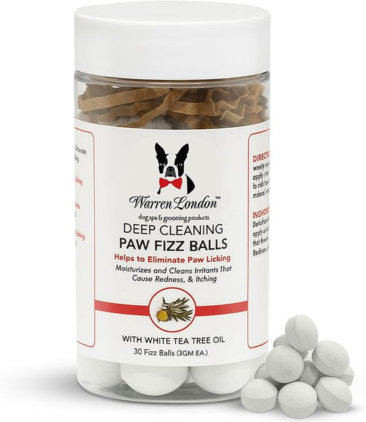Warren London Deep Cleaning Paw Soak for Dogs – 30 Count Fizz Balls | Soothes Itchy, Irritated Paws with Seaweed, Tea Tree Oil & Aloe | Anti-Lick Paw Relief & Easy 5-Minute Spa