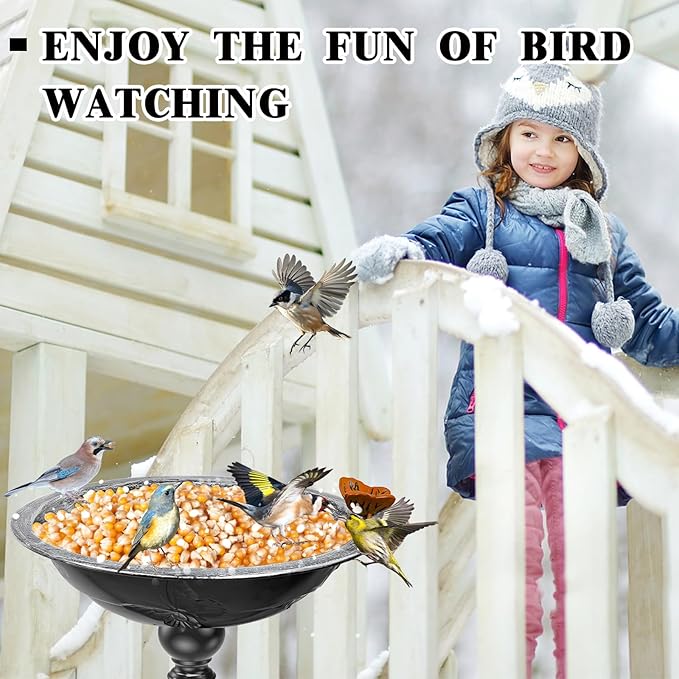 35.4" Tall Bird Bath for Outside, Vintage Metal Birdbaths Bowl with 5 Prong Bases for Outdoors, Freestanding Birdfeeder with Hummingbird Carving for Garden Yard Lawn Decor (Vintage Silver)