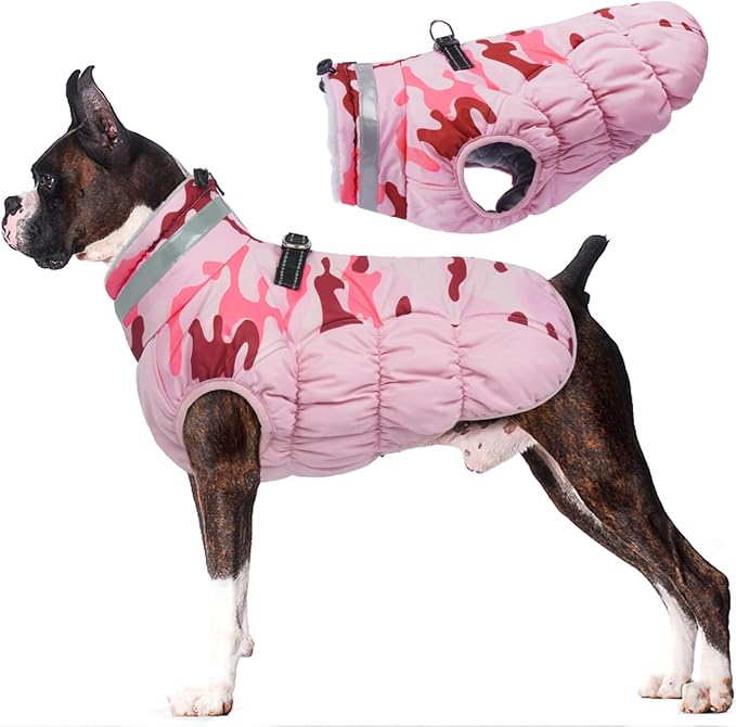Lelepet Dog Coat Warm Dog Winter Coat Waterproof Dogs Jacket with Harness Built in Reflective Pet Fleece Vest Zip-Up Cold Weather Coats for Extra Large Dogs Turtleneck Windproof Coats Great Dane 3XL