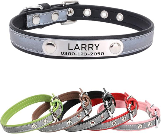 Yonsbox Custom Personalized Reflective Dog Collar with Name Plate Engraved Cute Dog Collars for Male Female Boy Girl Large Dogs Black, XL