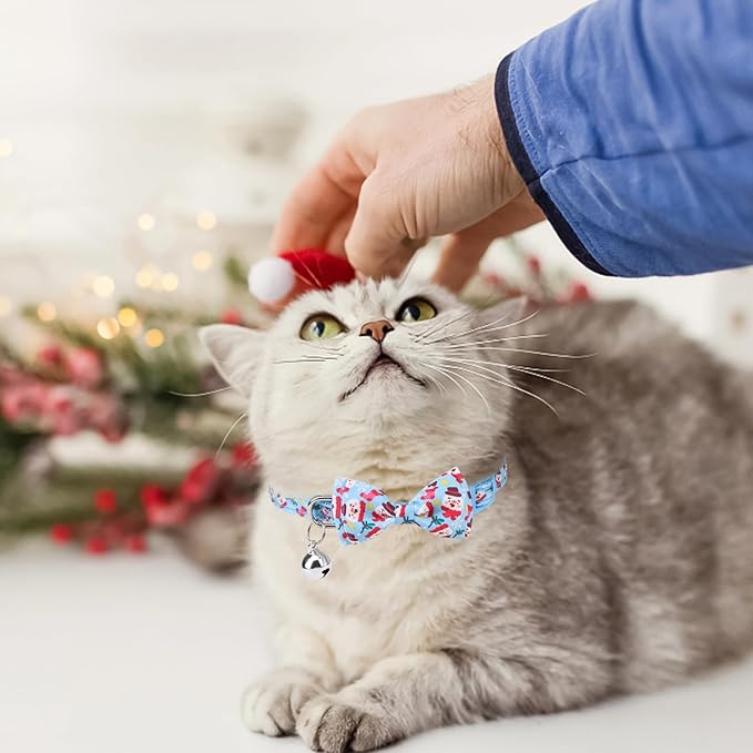 SCENEREAL Christmas Cat Collar Breakaway with Bells and Bow Tie- 3 Pack Cute Holiday Cat Collars- Xmas Kitten Collar Adjustable Safety Buckle for Girl Boy Cats Dogs Pets