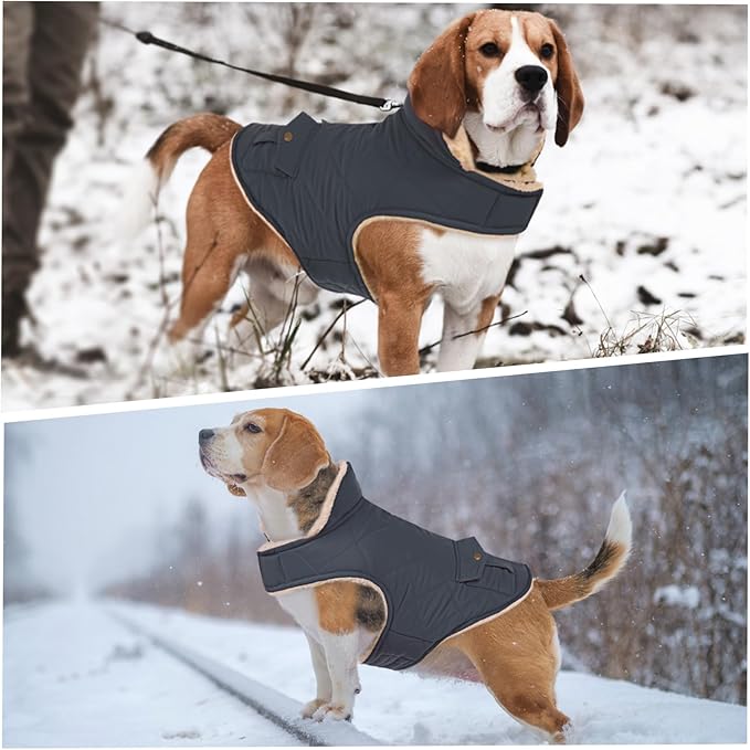 ASENKU Warm Dog Winter Coat Fleece & Turtleneck Dog Puffer Jacket with Pockets Waterproof Pet Cold Weather Clothes with Leash Hole for Medium Large Dogs