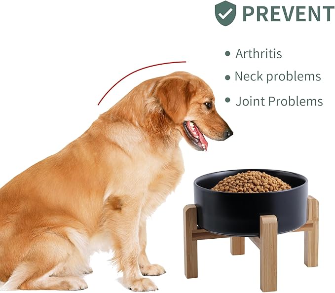 Elevated/Raised Dog Bowl Ceramic for Medium Large Sized Breed,Dog Food Water Bowl with Stand,8 in 7.6 Cups Non Slip Heavy Weighted Dog Dish Marble Grey