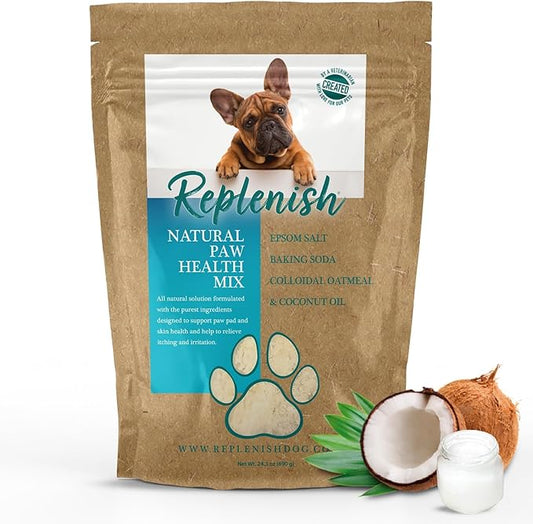 Replenish Dog Paw Healing Solution – All Natural Epsom Salt for Dogs Paws - Medicated Paw Soaking Solution & Moisturizer for Dry Cracked Paws - Epsom Salt Treatment - Spa Paw Protection for Dogs