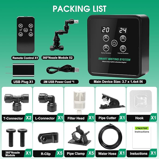 Reptile Mister Humidifier Reptile Mister System with Timer – Auto Terrarium Misting System for Chameleons, Snakes, Frogs, Lizards & Turtles
