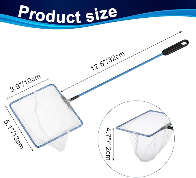Mogoko Fish Net Aquarium, Small Fish Tank Net with Long Plastic Handle, Square net with Fine Mesh for Tank Cleaning