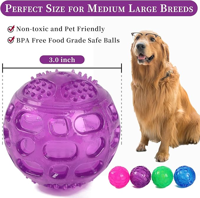3'' Squeaky Dog Toy Balls for Lagre Medium Breed, Indestructible Dog Balls for Playing, Fetching & Retrieving, Durable Aggressive Chewers, 2 PCS Green