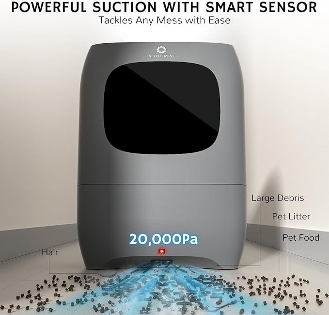 AIRTHEREAL T1 Touchless Vacuum Automatic Dustpan with 2 Operation Modes - Ultra Fast & Powerful Corded Canister Vacuum for Sweeping Salon, Pet Hair, Food, Dirt, Kitchen, 20Kpa 1500 Watt Max Suction