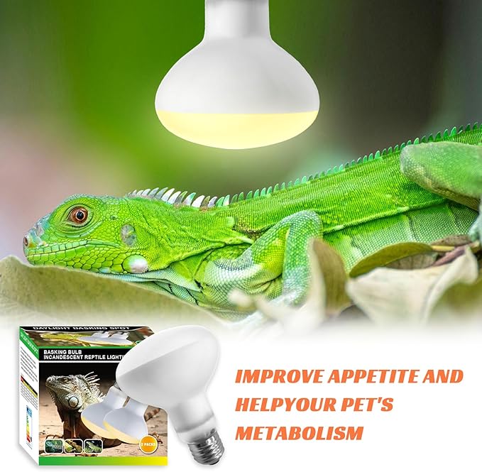 Reptile Heat Lamp Bulbs, 2-Packs 100W 3000H Heat Bulb with E26 Socket, UVA Basking Light for Bearded Dragons/Lizards/Turtles/Geckos/Snakes/Chameleons with Natural Sunlight Simulation