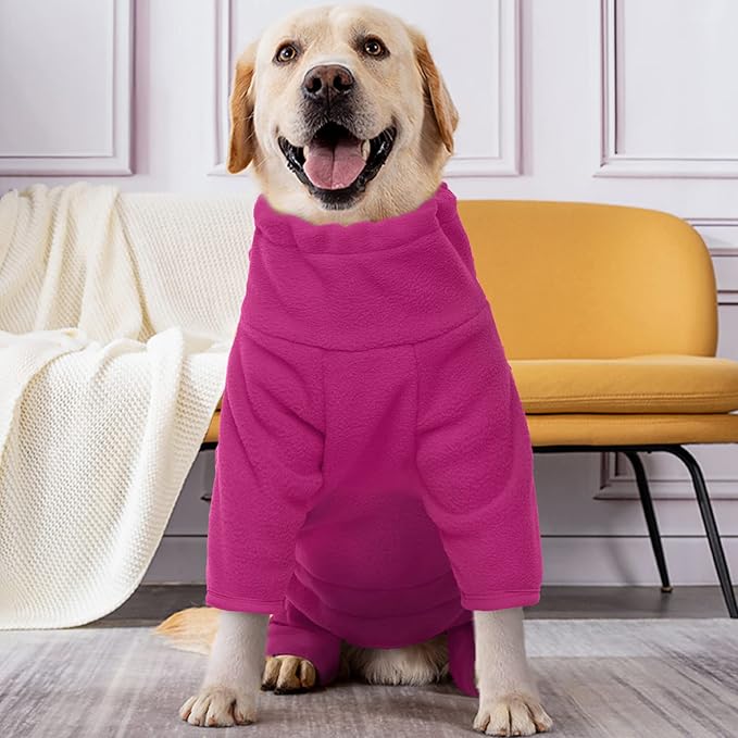 ROZKITCH Dog Winter Coat Soft Fleece Pullover Pajamas, Pet Windproof Warm Cold Weather Jacket Vest Cozy Jumpsuit Apparel Outfit Clothes for Small Medium Large Dog Walking Hiking Sleep Pink M