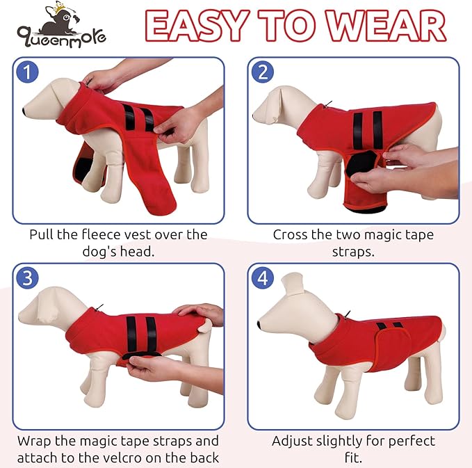 Queenmore Medium Dog Sweaters, Soft Fleece Vest Pullover Dog Jacket with Leash Hole, Warm Winter Dog Clothes Cold Weather Doggy Dachshund Sweater for Medium Dogs Cats Boy or Girl (Red,M)
