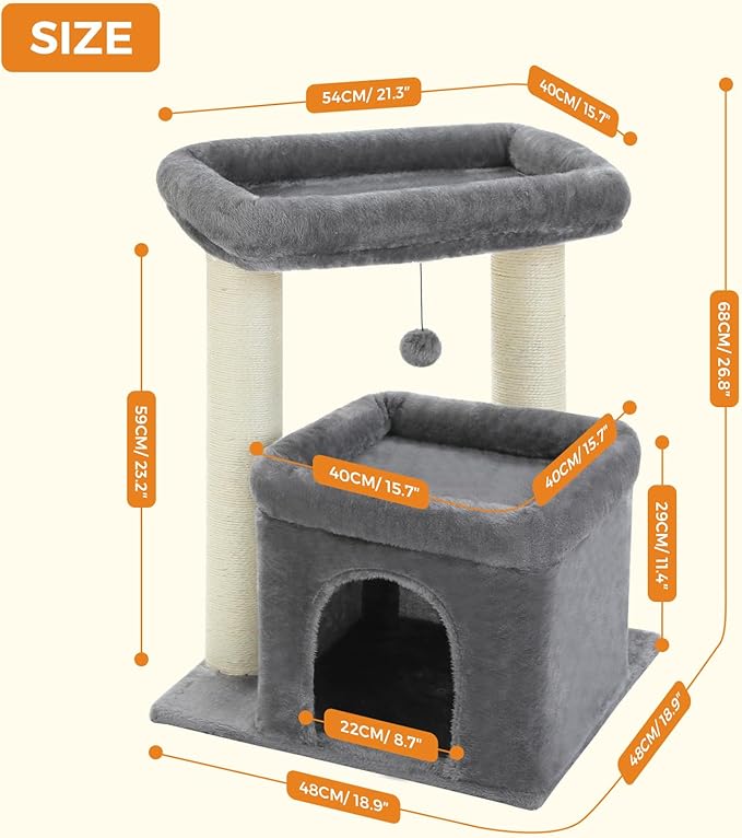 PEQULTI Cat Tree Cat Tower with Sisal-Covered Scratching Posts and Extra-Large Cat Perch Suitable for Small to Medium Cats