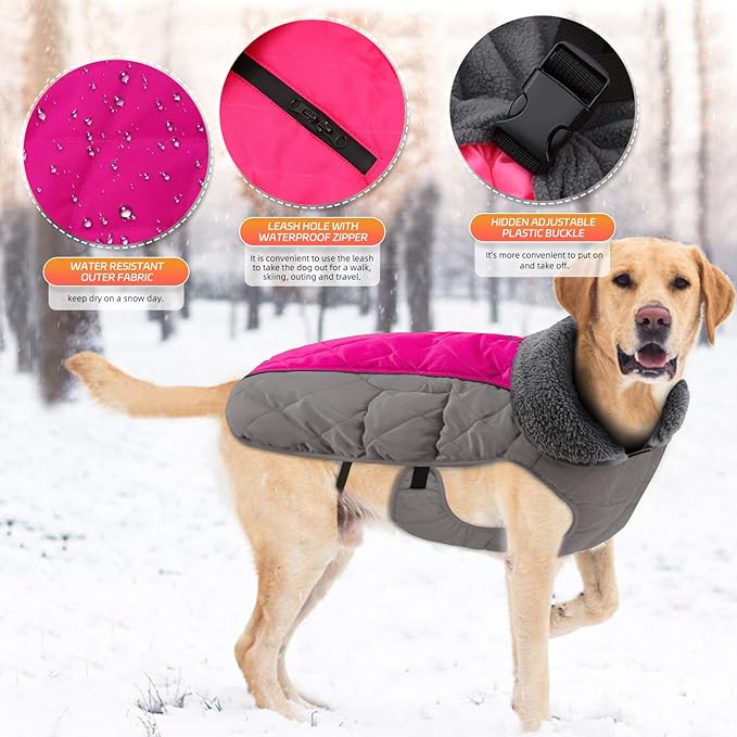 Doglay Dog Coat, Waterproof Dog Jacket Pet Winter Coat for Cold Weather with Thicken Furry Collar, Reflective Puppy Winter Jacket Warm Fleece Lining for Small Medium Large Pets
