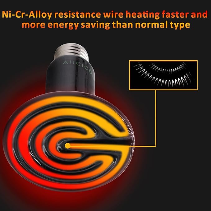 Aiicioo Reptile Heat Lamp Bulb -100W Ceramic Heat Emitter No Harm No Light Heat Bulb for Reptile Emitting Heat Lamp Bulb for Chicken Coop Lizard Aquarium Snake Outside Dogs Brooder 110V 2 Pack,Black