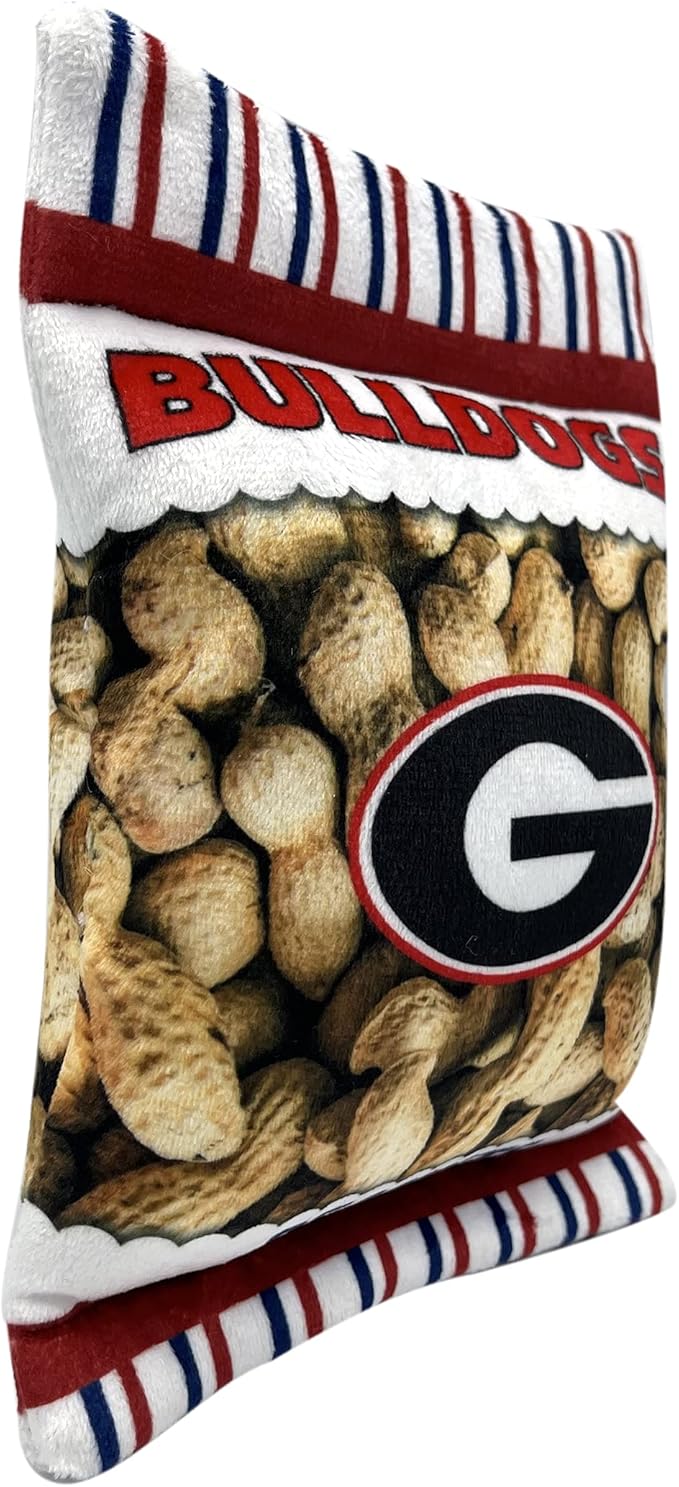 NCAA Georgia Bulldogs Crinkle FINE Plush Dog & CAT Squeak Toy- Cutest Stadium Peanuts Snack Toy for Dogs & Cats with Inner Squeaker & Beautiful Football/Basketball Team Name/Logo