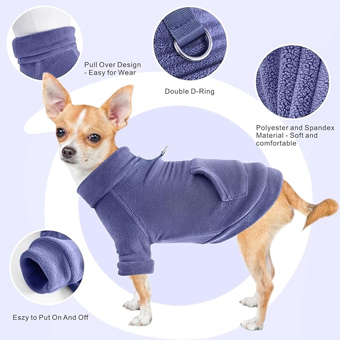 Idepet Fleece Dog Sweater 2 Pack, Winter Clothes Turtleneck Sweatshirt Pet Clothing Stretchy Small Coat With Leash Ring Cat Apparel With Pocket (Grey+Navy, Large)