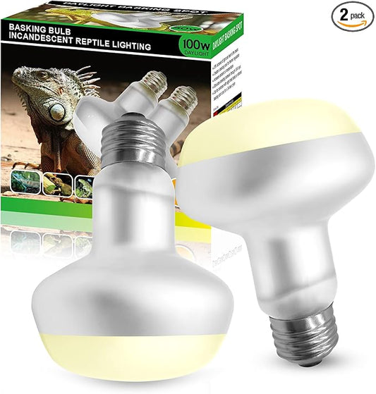 Reptile Heat Lamp Bulbs, 2-Packs 50W 3000H Heat Bulb with E26 Socket, UVA Basking Light for Bearded Dragons/Lizards/Turtles/Geckos/Snakes/Chameleons with Natural Sunlight Simulation