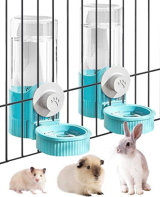 BNOSDM Rabbit Water Dispenser for Cages, 18oz 2 Pack Gravity Guinea Pig Water Bottle No Drip, Hanging Bunny Water Feeder for Chinchillas Hamsters Ferrets Squirrels (Blue)