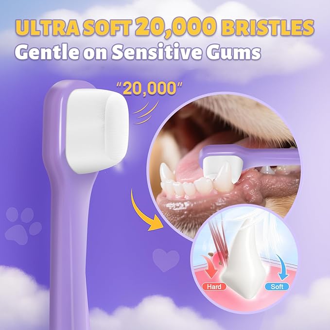Tiny Dog Toothbrush for Small Dogs - 0.39" Mini Brush Head, Curved Handle, Soft Bristles, Dual Rubber Back, Gentle Puppy Tooth Brush Kit for Yorkie Chihuahua & Small Dog Teeth Cleaning