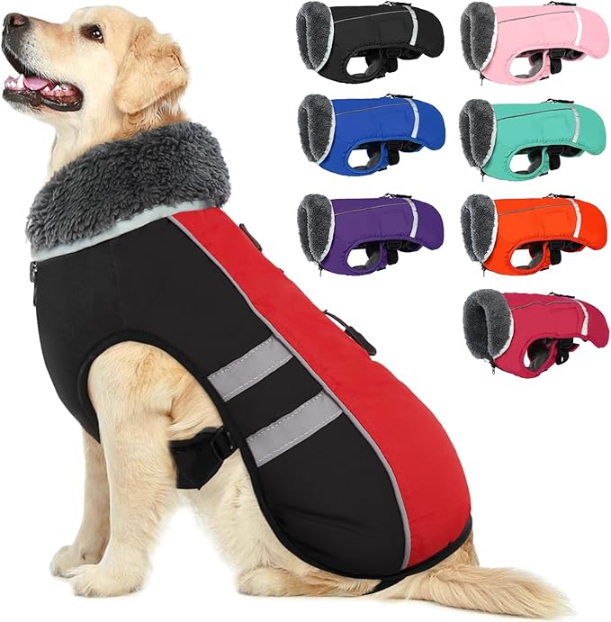 QBLEEV Warm Dog Coat Reflective Dog Winter Jacket, Waterproof Windproof Dog Turtleneck Clothes for Cold Weather Thicken Fleece Pet Dog Snowsuit Christmas Dog Vest Apparel for Small Medium Large Dogs S