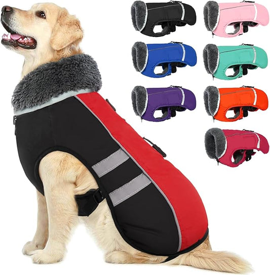 QBLEEV Warm Dog Coat Reflective Dog Winter Jacket, Waterproof Windproof Dog Turtleneck Clothes for Cold Weather Thicken Fleece Pet Dog Snowsuit Christmas Dog Vest Apparel for Small Medium Large Dogs S