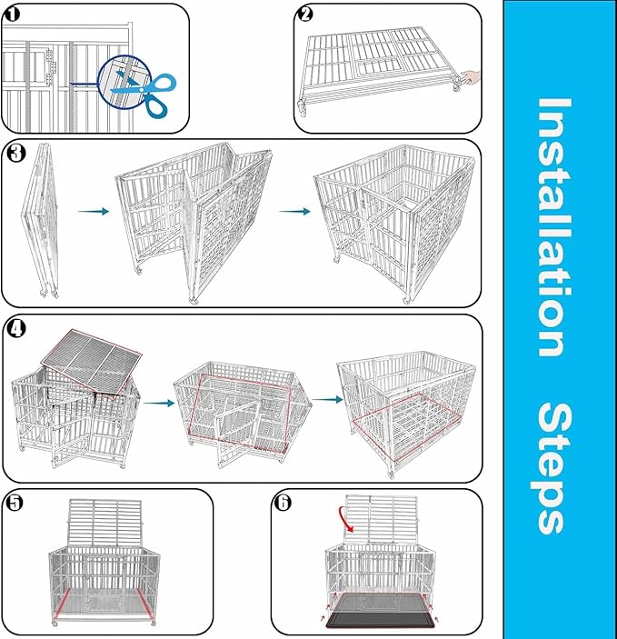 37 Inch Heavy Duty Dog Crates for Meduim Dogs, Stainless Steel Indestructible Small Dog Kennel Indoor, Puppy Dog Cage with Lockable Rolling Wheels, Double Door and Removable Tray (Stackable)