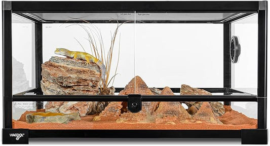 Reptile Tank 20 Gallon, 360°Full Vision Glass Reptile Terrarium 24" x 18" x 12", 24 in Wide Front Opening Reptile Tank for Desert and Tropical Reptiles Gecko Bearded Dragon Snake Hermit Crab