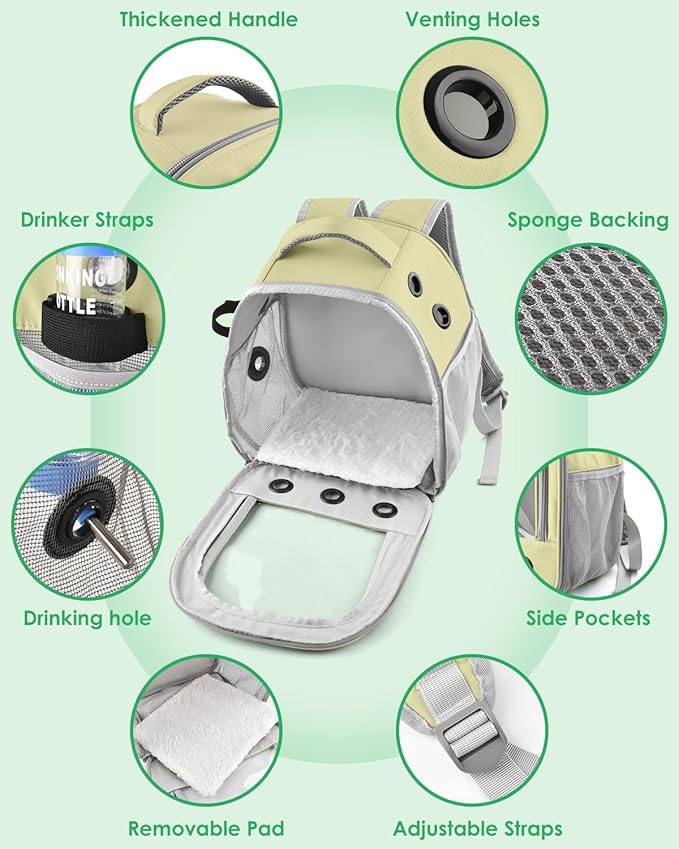 Guinea Pig Carrier Backpack, Portable Rabbit Travel Carring Bag for Pet Bunny Sugar Chinchilla Gerbil Bearded Dragon Hamster Parrot Outgoing Pouch Case with Water Bottle Holder & Detachable Pad