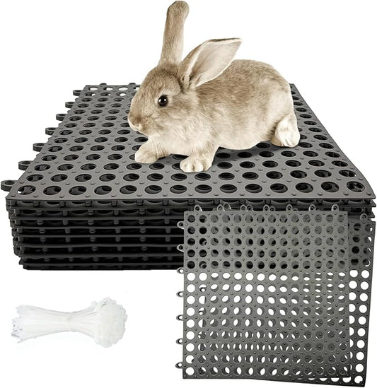 Rabbit Cage Mat for Feet - Pack of 8 Plastic Rabbits Resting Mats 12x12 Bunny Foot Pad Small Animal Cage Accessories for Adult Guinea Pig Chinchilla Ferret, Easy to Cut and Splice (Grey)