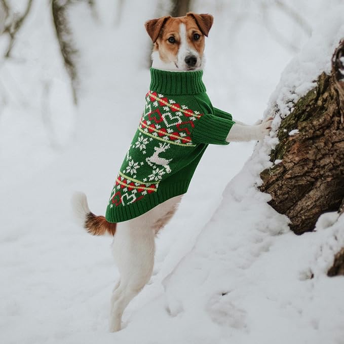 Queenmore Dog Christmas Sweater,Turtleneck Knitted Pullover Xmas Dog Clothes Sweatshirt,Pet Christmas Outfit, Warm Doggy Sweaters for Small Dogs Boy Girl M