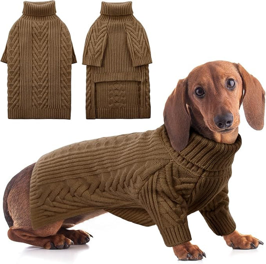 ASENKU Dog Sweater, Dog Sweaters for Medium Dogs, Warm Pullover Doggie KnitTurtleneck Warm Clothes for French Bulldog, Boston Terrier（Coffee, L）